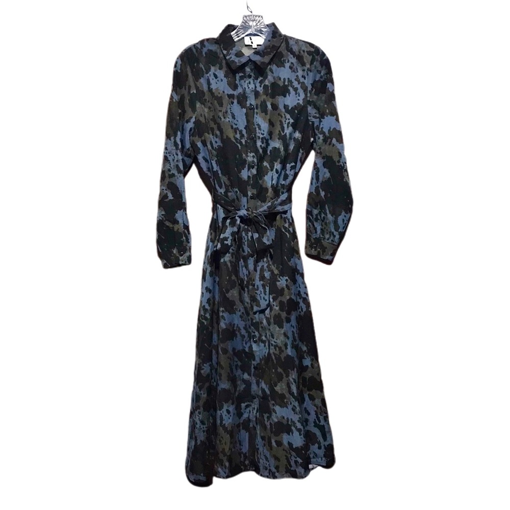 Yal New York Buttondown Dress in Paint Design Small Blue Black